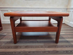 REFINISHED Danish Mid Century Modern Teak End Table w Inlay & Shelf 6