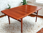 REFINISHED Mid Century Modern Teak Table w 2 Leaves Self-Storing 65.5