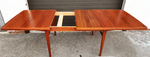 REFINISHED Mid Century Modern Teak Table w 2 Leaves Self-Storing 65.5