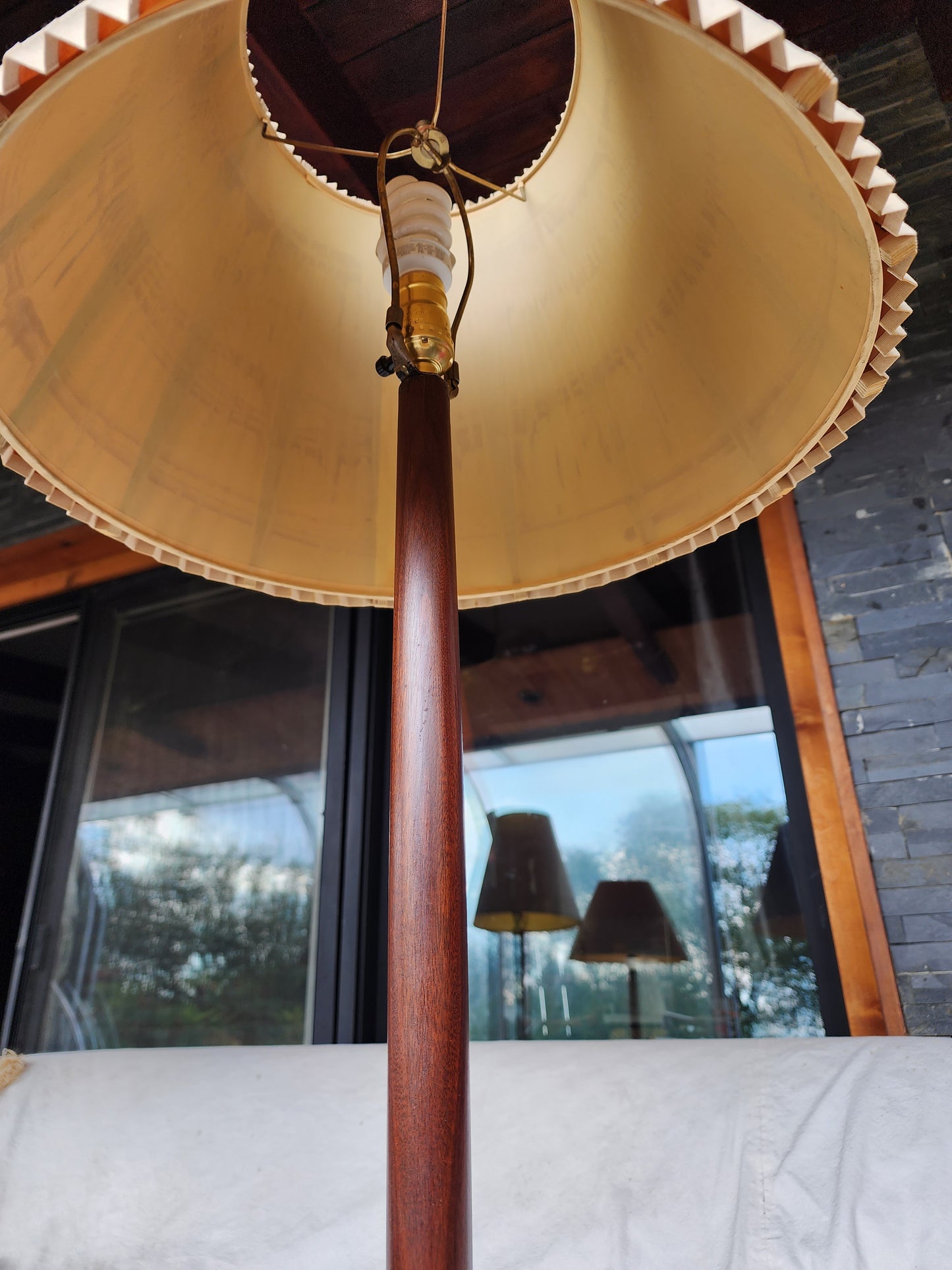 Mid Century Modern Solid Teak Floor Lamp, H 58" (including shade)