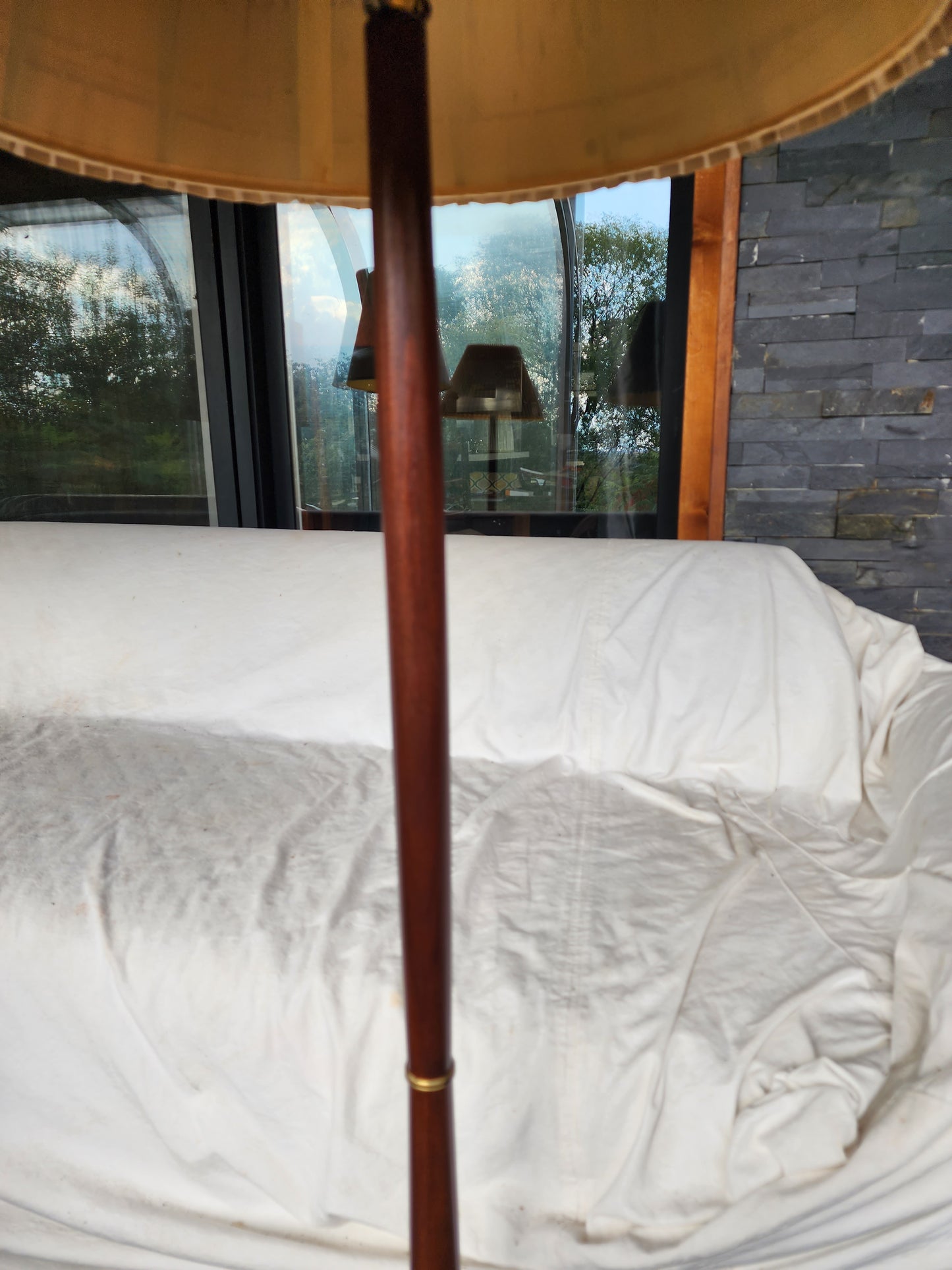 Mid Century Modern Solid Teak Floor Lamp, H 58" (including shade)