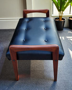 REFINISHED REUPHOLSTERED Mid Century Modern Teak Foot Stool, Sweden 2