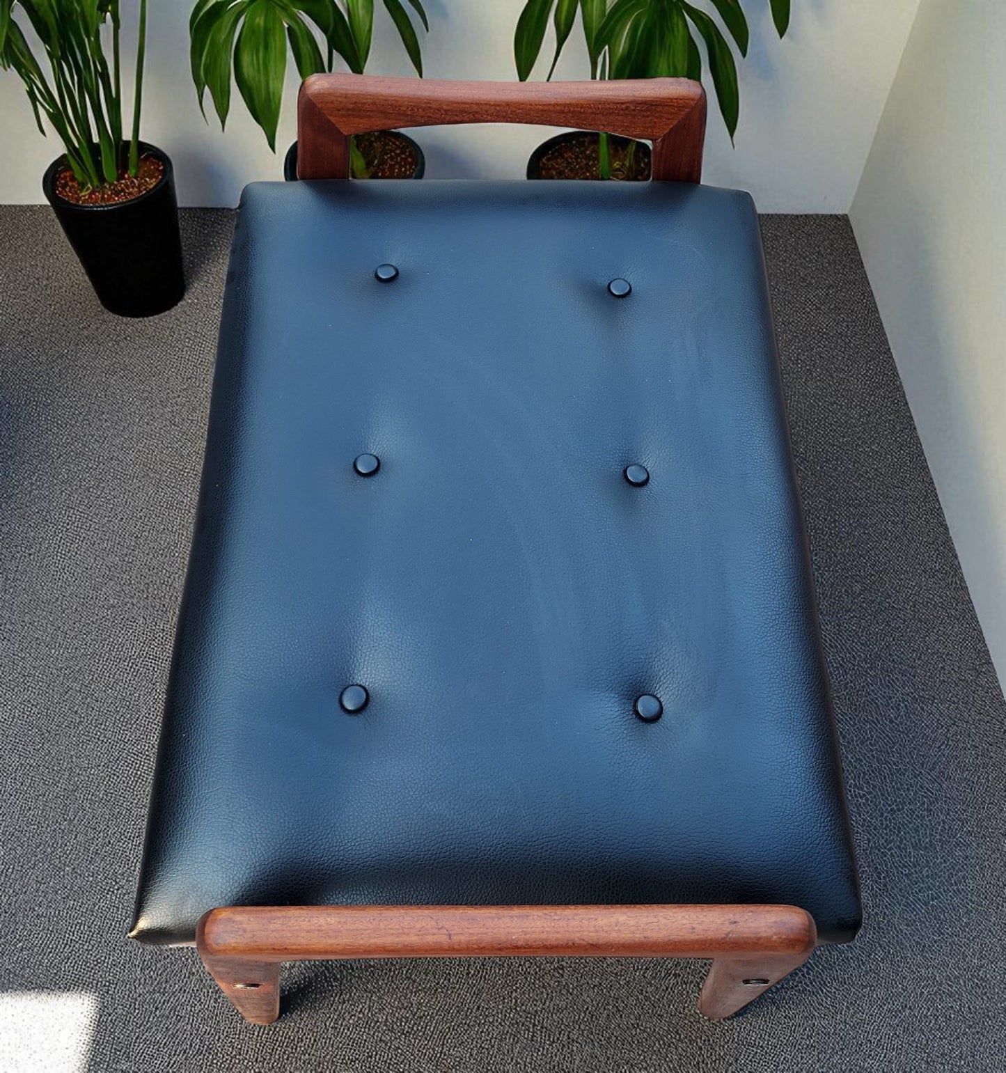 REFINISHED REUPHOLSTERED Mid Century Modern Teak Foot Stool, Sweden