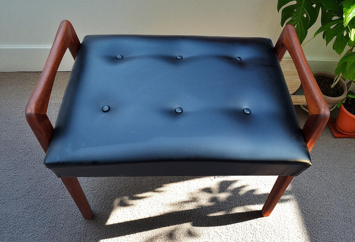 REFINISHED REUPHOLSTERED Mid Century Modern Teak Foot Stool, Sweden