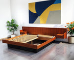 REFINISHED Mid Century Modern Teak Bed King w Floating Nightstands 10