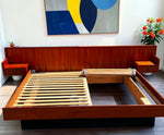 REFINISHED Mid Century Modern Teak Bed King w Floating Nightstands 11