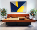 REFINISHED Mid Century Modern Teak Bed King w Floating Nightstands 2