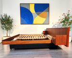 REFINISHED Mid Century Modern Teak Bed King w Floating Nightstands 4