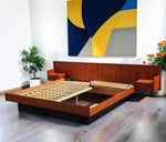 REFINISHED Mid Century Modern Teak Bed King w Floating Nightstands 6