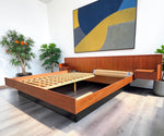 REFINISHED Mid Century Modern Teak Bed King w Floating Nightstands 8