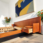 REFINISHED Mid Century Modern Teak Bed King w Floating Nightstands 9