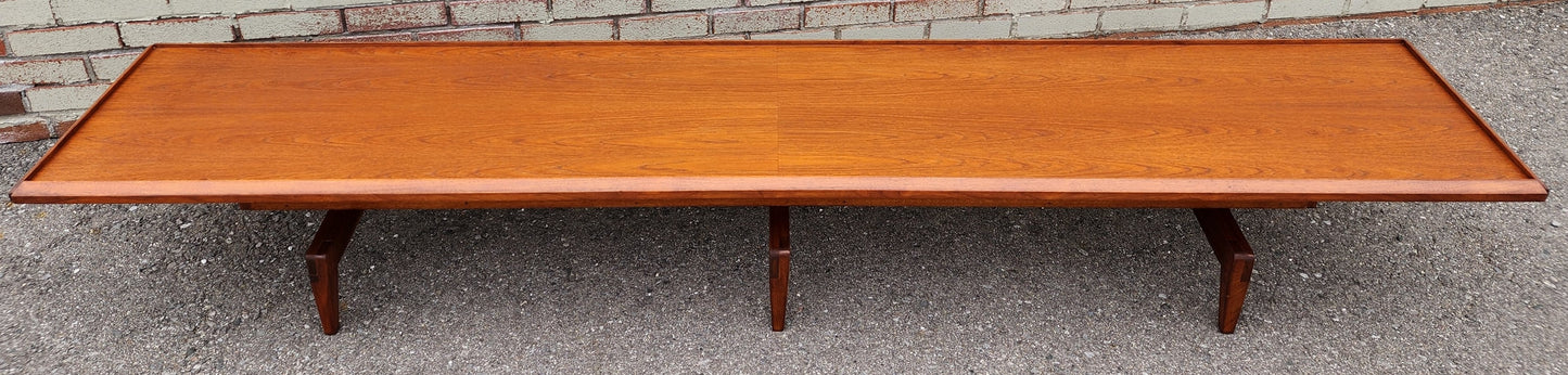 REFINISHED Mid Century Modern Teak Cocktail /Coffee Table or Bench 98" Long & Low