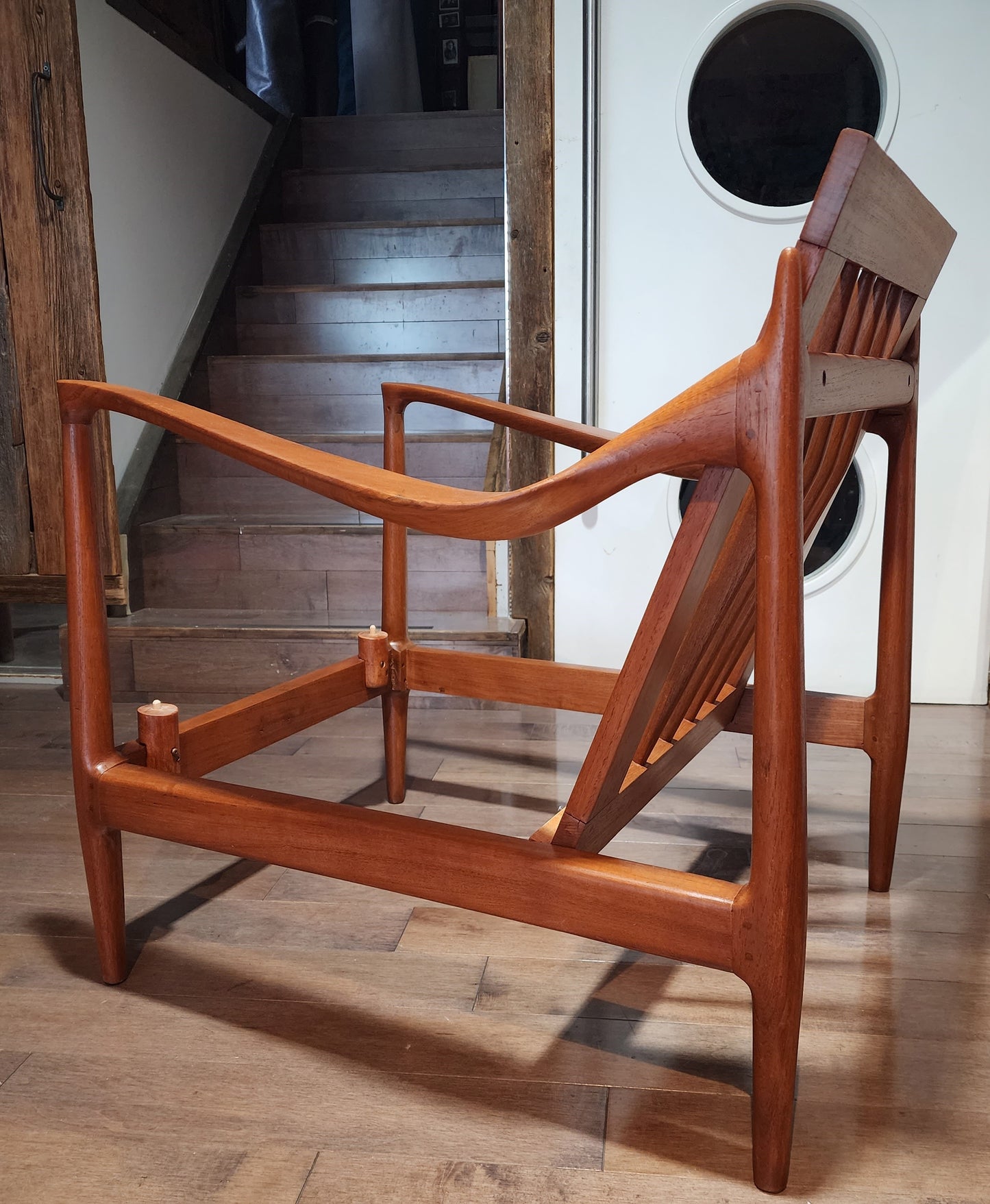 REFINISHED REUPHOLSTERED Danish MCM Teak Lounge Chair w Performance Fabric