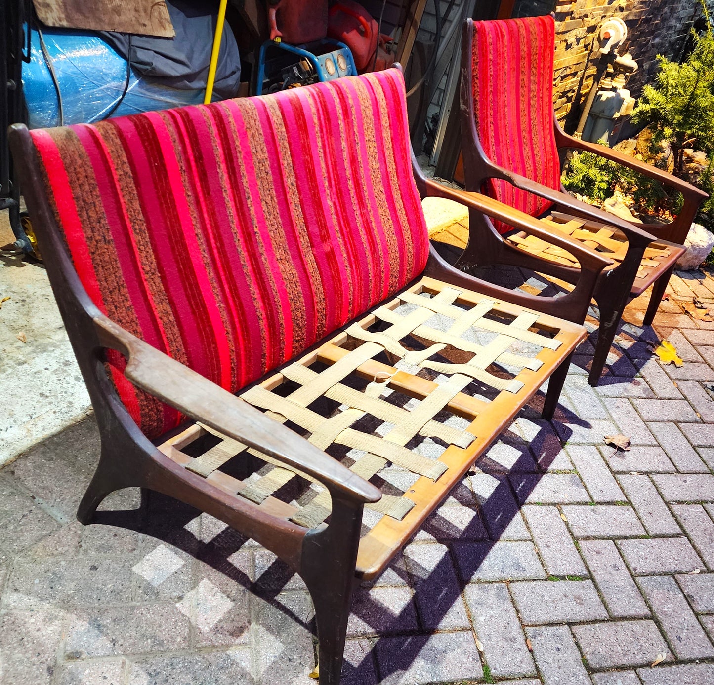 Choose fabric! REFINISHED Mid-Century Modern Teak Loveseat & Lounge Chair by R.Huber