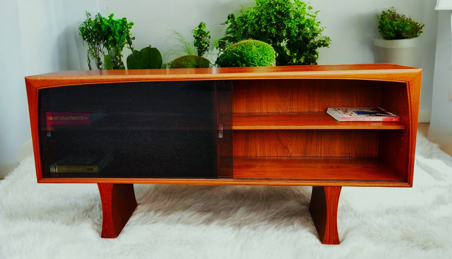 REFINISHED Mid Century Modern Teak Bookcase TV Media Console 5 ft