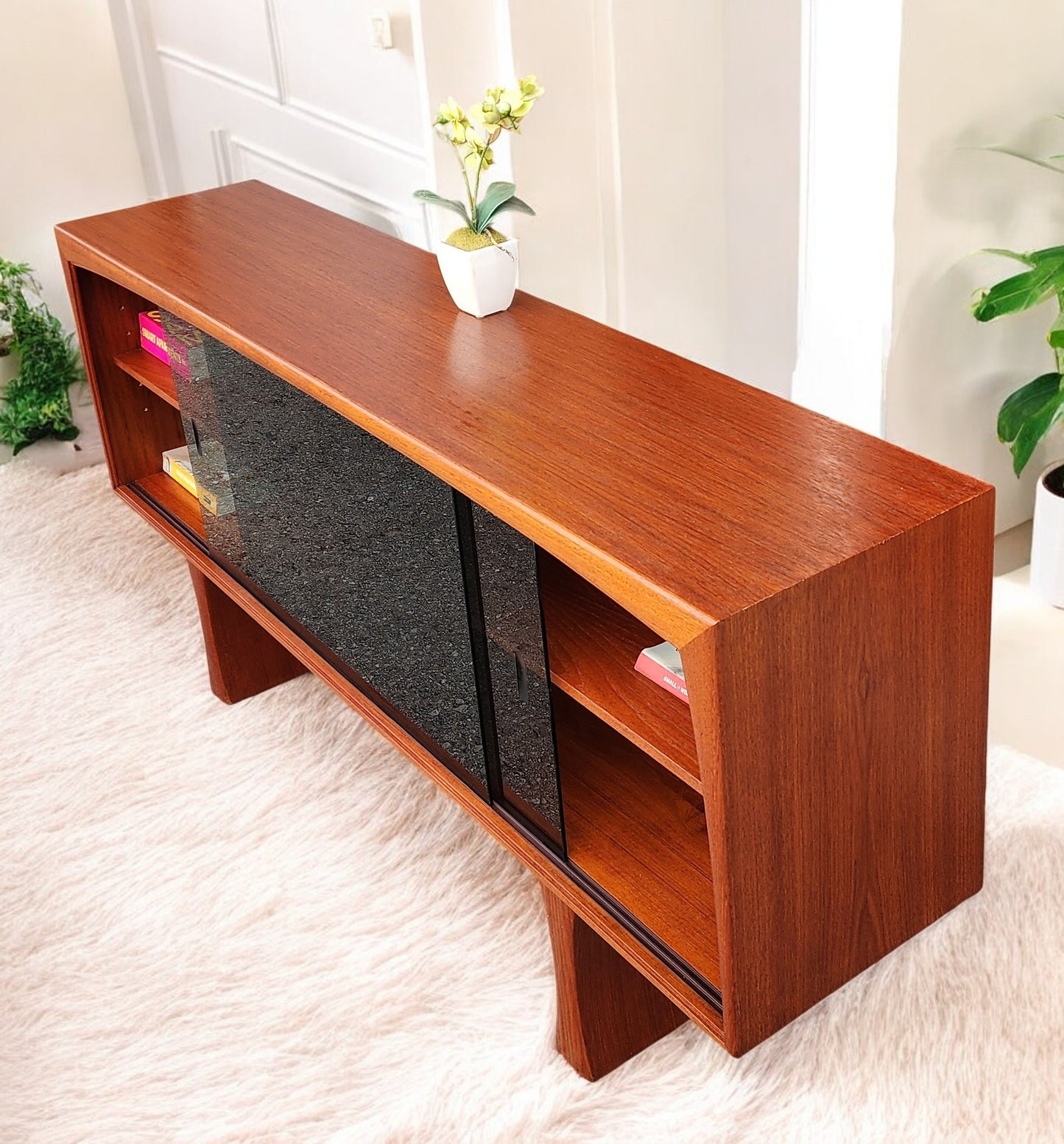 REFINISHED Mid Century Modern Teak Bookcase TV Media Console 5 ft