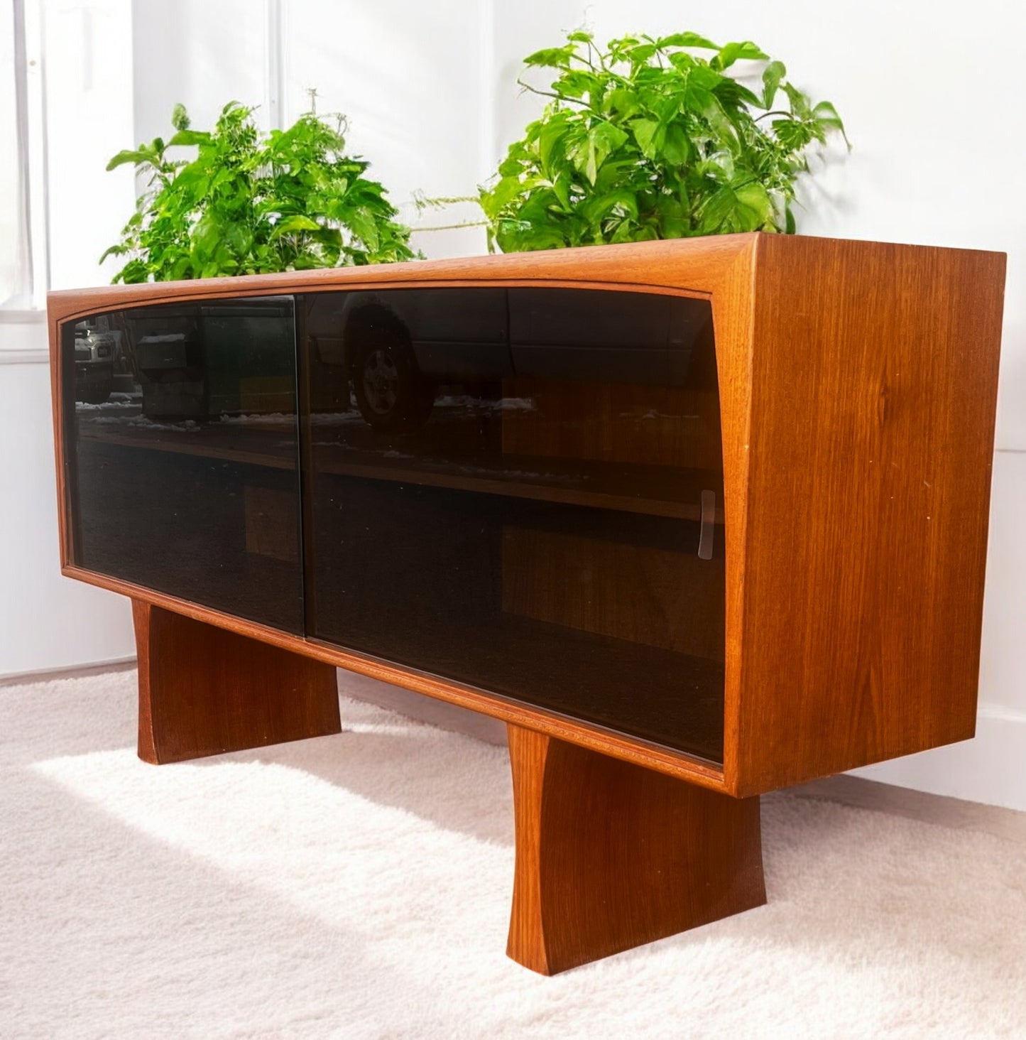 REFINISHED Mid Century Modern Teak Bookcase TV Media Console 5 ft