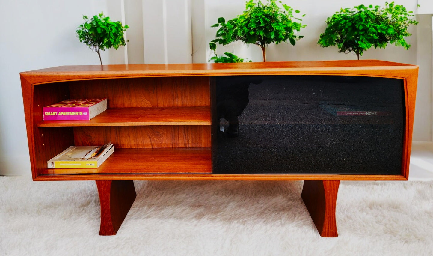 REFINISHED Mid Century Modern Teak Bookcase TV Media Console 5 ft