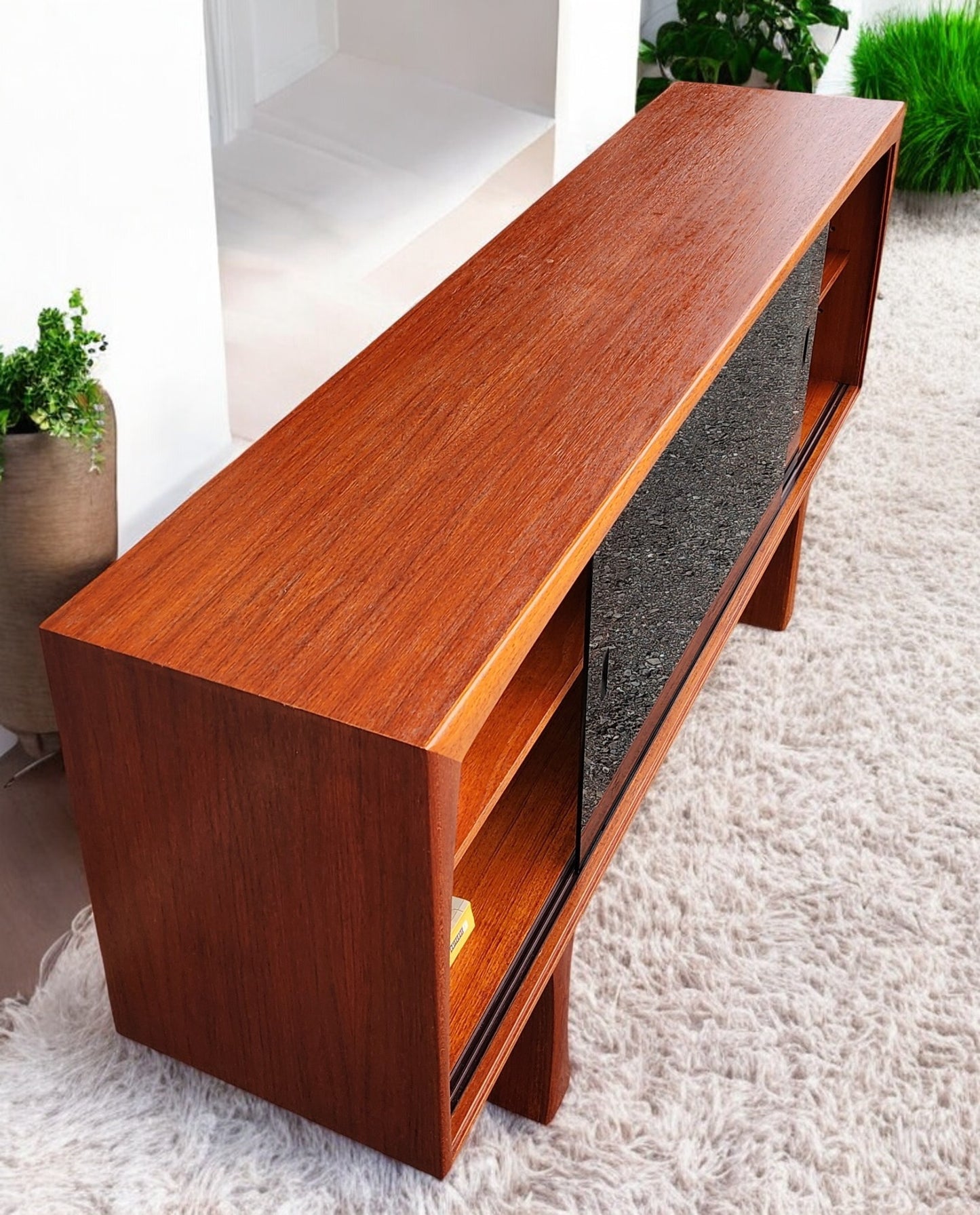 REFINISHED Mid Century Modern Teak Bookcase TV Media Console 5 ft
