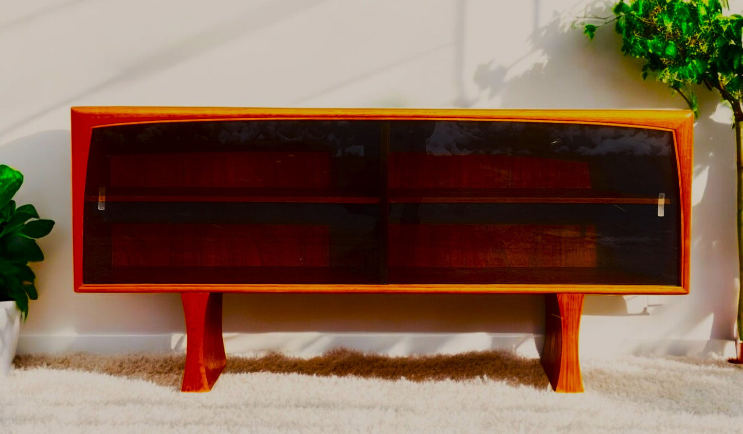 REFINISHED Mid Century Modern Teak Bookcase TV Media Console 5 ft