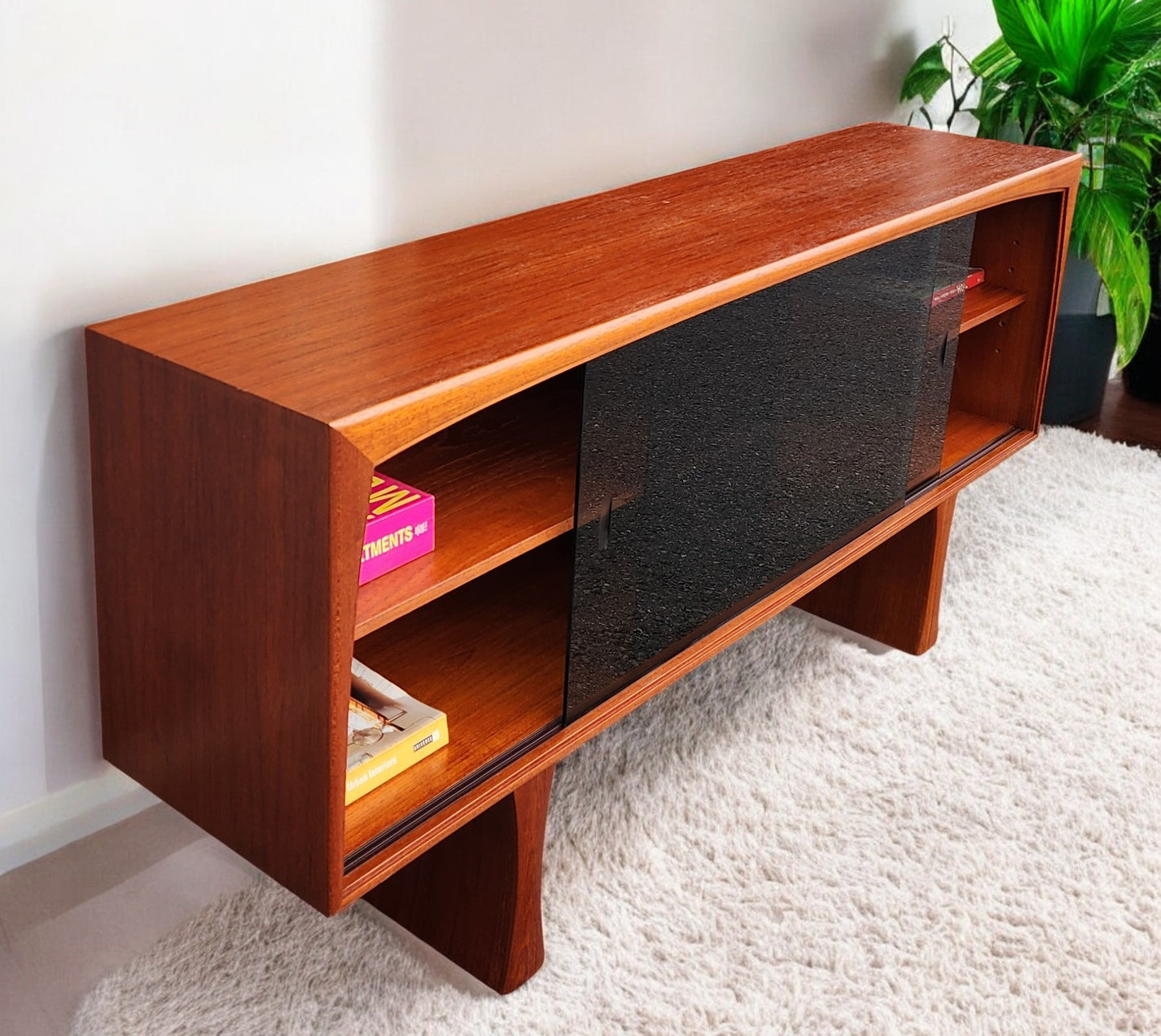 REFINISHED Mid Century Modern Teak Bookcase TV Media Console 5 ft