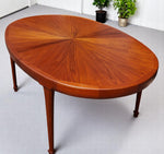 REFINISHED Mid Century Modern Sunburst Teak Table Oval w 1 Leaf 66