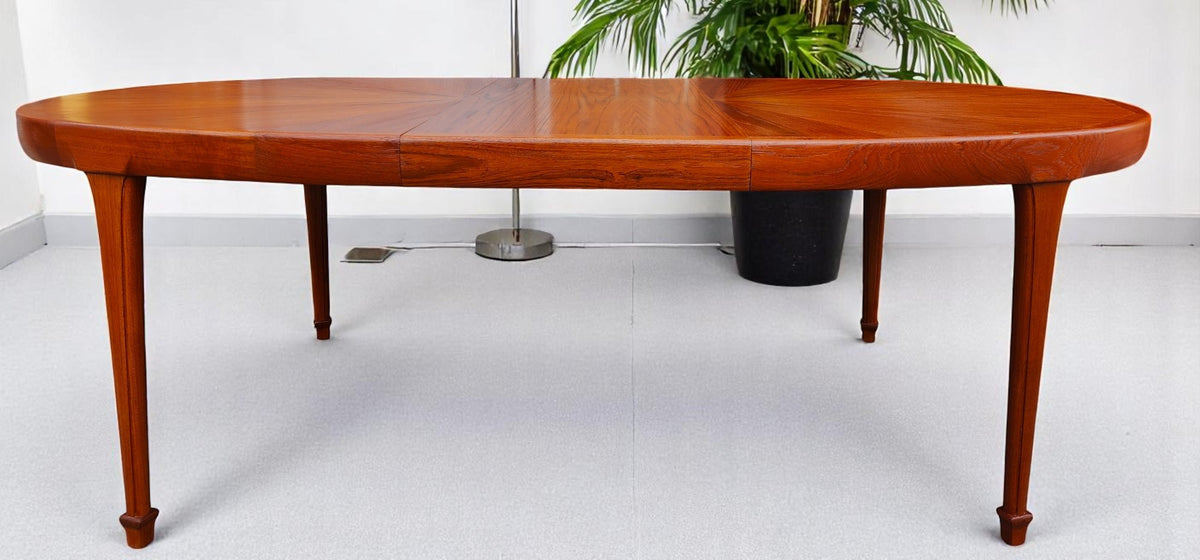 REFINISHED Mid Century Modern Sunburst Teak Table Oval w 1 Leaf 66