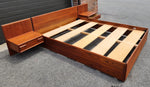 REFINISHED Mid Century Modern Teak Platform Bed w floating nightstands Queen, 2 slats options 11