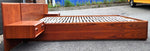REFINISHED Mid Century Modern Teak Platform Bed w floating nightstands Queen, 2 slats options 12
