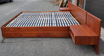 REFINISHED Mid Century Modern Teak Platform Bed w floating nightstands Queen, 2 slats options 13
