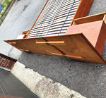 REFINISHED Mid Century Modern Teak Platform Bed w floating nightstands Queen, 2 slats options 14