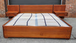 REFINISHED Mid Century Modern Teak Platform Bed w floating nightstands Queen, 2 slats options 3