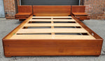 REFINISHED Mid Century Modern Teak Platform Bed w floating nightstands Queen, 2 slats options 4