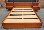REFINISHED Mid Century Modern Teak Platform Bed w floating nightstands Queen, 2 slats options 2