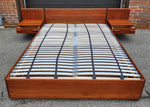 REFINISHED Mid Century Modern Teak Platform Bed w floating nightstands Queen, 2 slats options 5
