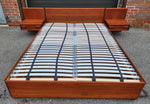 REFINISHED Mid Century Modern Teak Platform Bed w floating nightstands Queen, 2 slats options 1