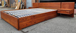 REFINISHED Mid Century Modern Teak Platform Bed w floating nightstands Queen, 2 slats options 7