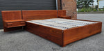 REFINISHED Mid Century Modern Teak Platform Bed w floating nightstands Queen, 2 slats options 8