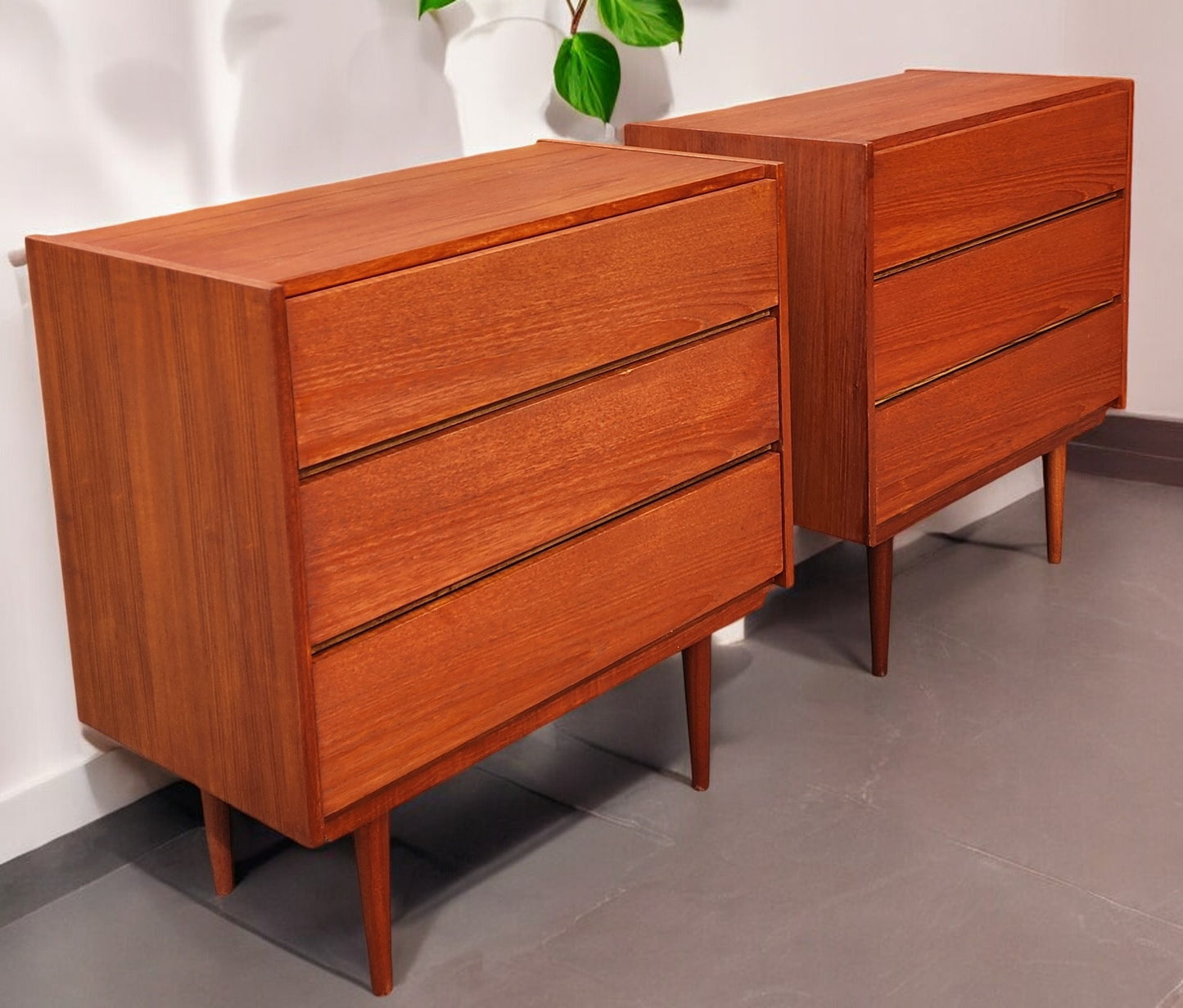 REFINISHED MCM Teak Queen Bed w Storage, Nightstands & 2 dressers by REFF