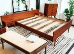 REFINISHED Mid Century Modern Teak Bedroom set (Queen Bed w Nightstands & 2 Dressers) 9