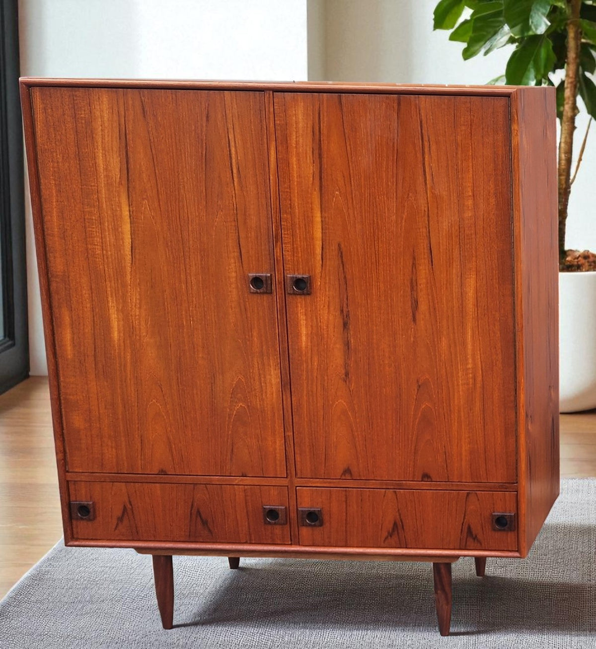 REFINISHED Mid Century Modern Teak Queen Bed w Nightstands, Dresser & Wardrobe