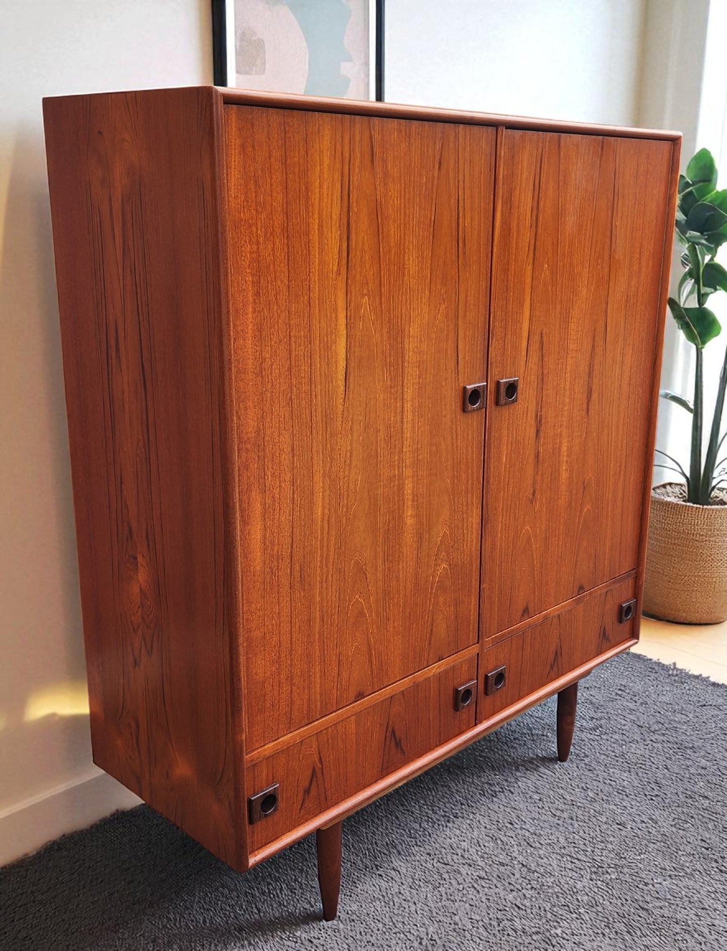 REFINISHED Mid Century Modern Teak Queen Bed w Nightstands, Dresser & Wardrobe