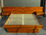 REFINISHED Mid Century Modern Teak Bed w Floating Nightstands Queen 1