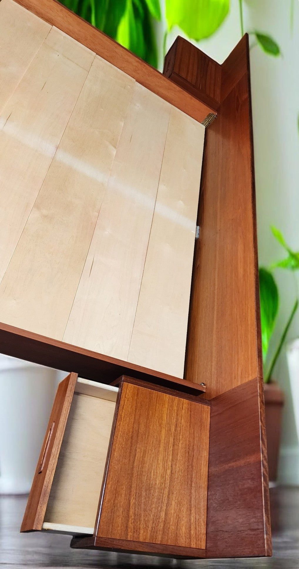 REFINISHED Mid Century Modern Teak Bed w Floating Nightstands Queen