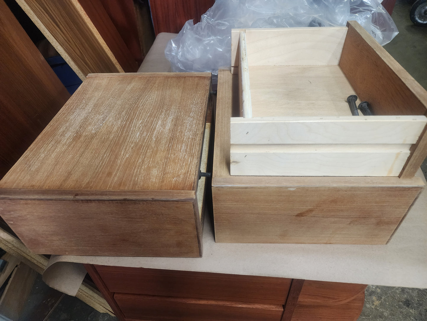 REFINISHED Mid Century Modern Teak Bed w Floating Nightstands Queen