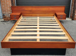 REFINISHED Mid Century Modern Teak Queen Bed w Floating Nightstands & Headboard 1