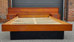 REFINISHED Mid Century Modern Teak Queen Bed w Floating Nightstands & Headboard 2