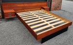 REFINISHED Mid Century Modern Teak Queen Bed w Floating Nightstands & Headboard 3
