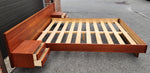 REFINISHED Mid Century Modern Teak Queen Bed w Floating Nightstands & Headboard 4