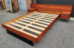 REFINISHED Mid Century Modern Teak Queen Bed w Floating Nightstands & Headboard 5